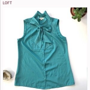Ann Taylor Loft Turquoise Bow Sleeveless Blouse